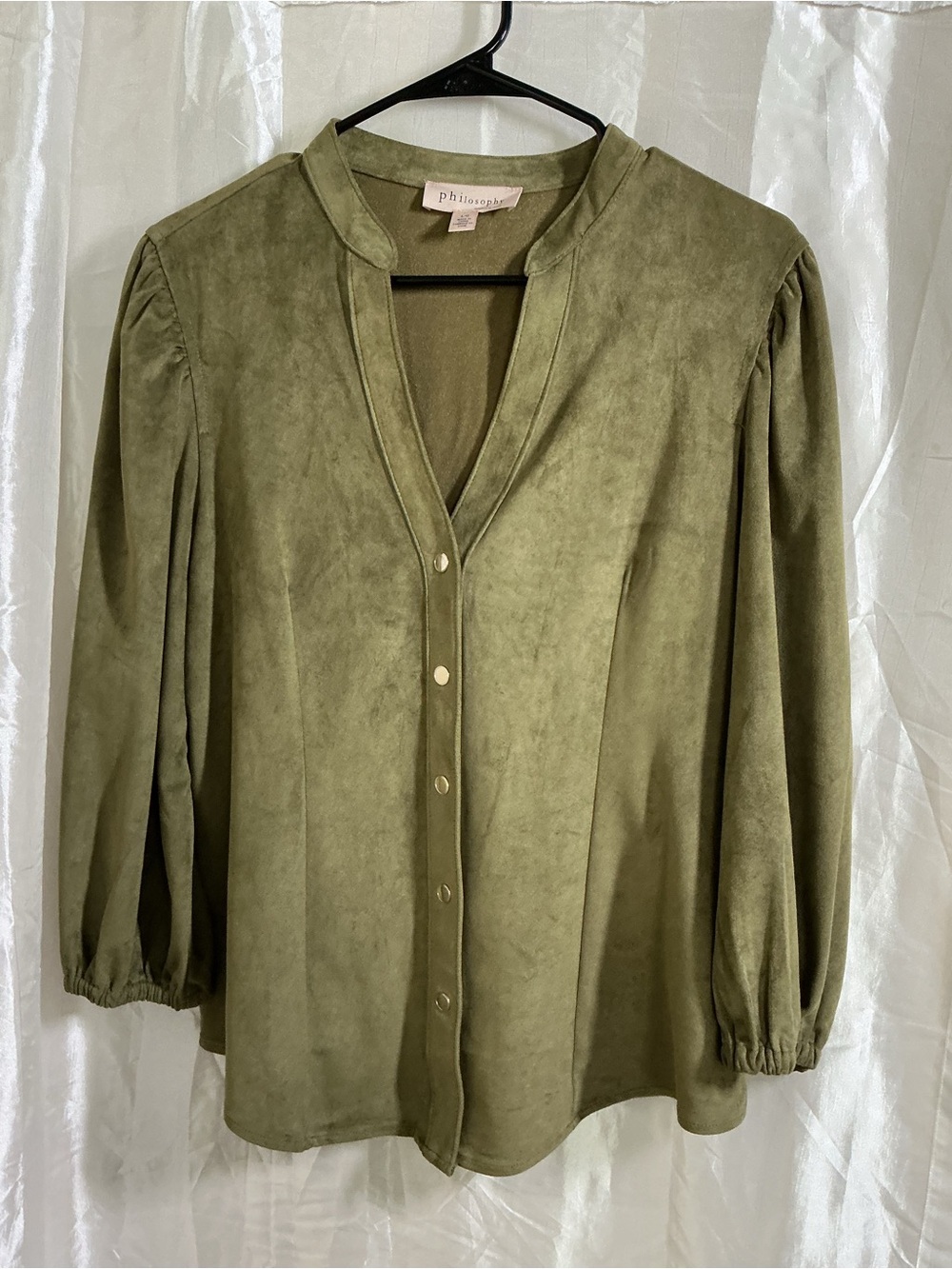 Philosophy Olive Suede-Look snap Front Blouse